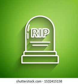 White line Tombstone with RIP written on it icon isolated on green background. Grave icon.  Vector Illustration