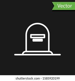 White line Tombstone with RIP written on it icon isolated on black background. Grave icon.  Vector Illustration