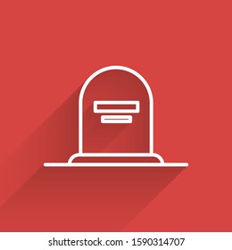 White line Tombstone with RIP written on it icon isolated with long shadow. Grave icon.  Vector Illustration