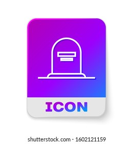 White line Tombstone with RIP written on it icon isolated on white background. Grave icon. Rectangle color button. Vector Illustration