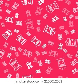 White line Tombstone with RIP written on it icon isolated seamless pattern on red background. Grave icon. Happy Halloween party.  Vector