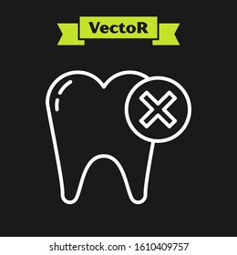 White line Tooth with caries icon isolated on black background. Tooth decay.  Vector Illustration