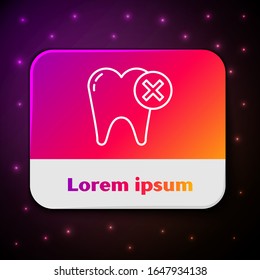 White line Tooth with caries icon isolated on black background. Tooth decay. Rectangle color button. Vector Illustration
