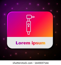 White line Tooth drill icon isolated on black background. Dental handpiece for drilling and grinding tools. Rectangle color button. Vector Illustration