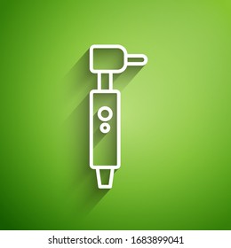 White line Tooth drill icon isolated on green background. Dental handpiece for drilling and grinding tools.  Vector Illustration