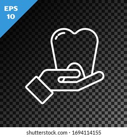 White line Tooth icon isolated on transparent dark background. Tooth symbol for dentistry clinic or dentist medical center and toothpaste package.  Vector Illustration