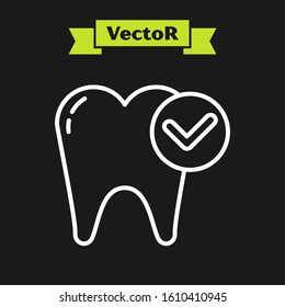 White line Tooth whitening concept icon isolated on black background. Tooth symbol for dentistry clinic or dentist medical center.  Vector Illustration