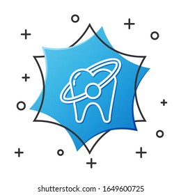 White line Tooth whitening concept icon isolated on white background. Tooth symbol for dentistry clinic or dentist medical center. Blue hexagon button. Vector Illustration