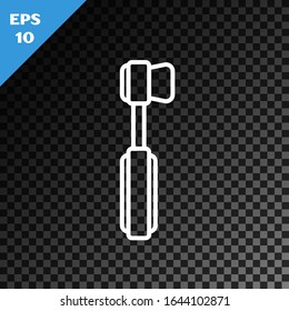 Icono de cepillo de dientes de línea blanca aislado en fondo oscuro transparente.  Ilustración vectorial