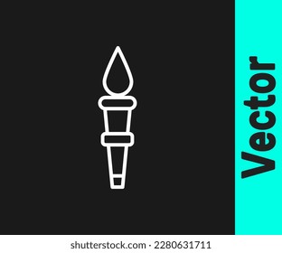 White line Torch flame icon isolated on black background. Symbol fire hot, flame power, flaming and heat.  Vector