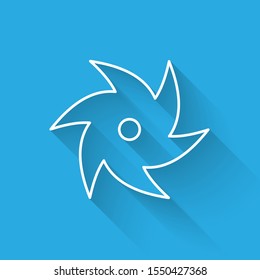 White line Tornado icon isolated with long shadow. Cyclone, whirlwind, storm funnel, hurricane wind or twister weather icon.  Vector Illustration