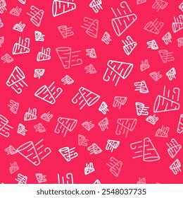 White line Tornado icon isolated seamless pattern on red background.  Vector