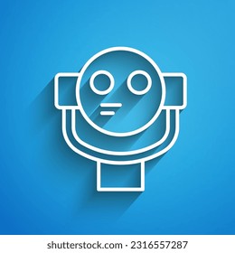 White line Tourist binoculars icon isolated on blue background. Binoculars telescope on the observation deck for tourists. Long shadow. Vector