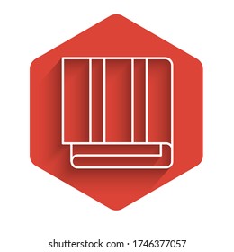 White line Towel stack icon isolated with long shadow. Red hexagon button. Vector Illustration