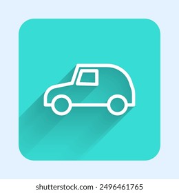 White line Toy car icon isolated with long shadow. Green square button. Vector