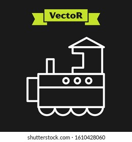 White line Toy train icon isolated on black background.  Vector Illustration