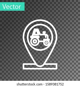 White line Tractor and location icon isolated on transparent background.  Vector Illustration