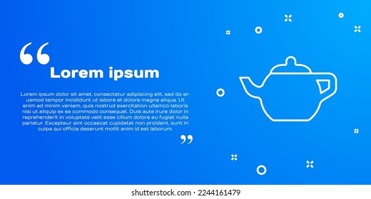 White line Traditional Chinese tea ceremony icon isolated on blue background. Teapot with cup.  Vector