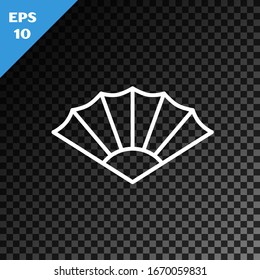 White line Traditional paper chinese or japanese folding fan icon isolated on transparent dark background.  Vector Illustration