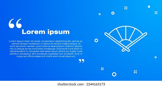 White line Traditional paper chinese or japanese folding fan icon isolated on blue background.  Vector