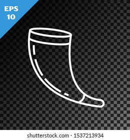 White line Traditional ram horn, shofar icon isolated on transparent dark background. Rosh hashanah, jewish New Year holiday traditional symbol.  Vector Illustration