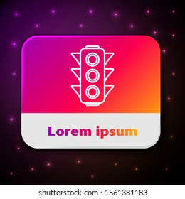 White line Traffic light icon isolated on black background. Rectangle color button. Vector Illustration