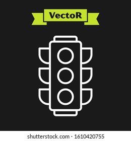 White line Traffic light icon isolated on black background.  Vector Illustration