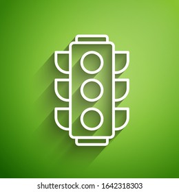 White line Traffic light icon isolated on green background.  Vector Illustration