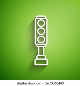 White line Traffic light icon isolated on green background.  Vector Illustration