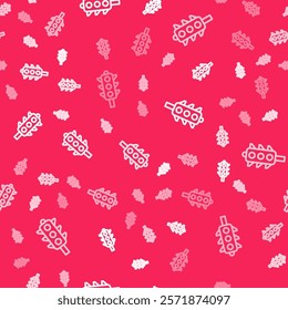 White line Traffic light icon isolated seamless pattern on red background.  Vector