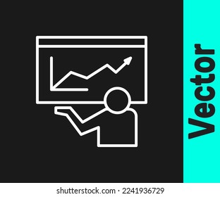 Entrenamiento de línea blanca, icono de presentación aislado en fondo negro.  Vector
