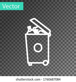 White line Trash can icon isolated on transparent background. Garbage bin sign. Recycle basket icon. Office trash icon. Vector Illustration