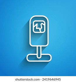 White line Trash can icon isolated on blue background. Garbage bin sign. Recycle basket icon. Office trash icon. Long shadow. Vector