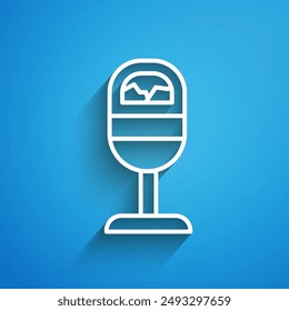 White line Trash can icon isolated on blue background. Garbage bin sign. Recycle basket icon. Office trash icon. Long shadow. Vector