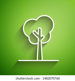 White line Tree icon isolated on green background. Forest symbol.  Vector Illustration - Powered by Shutterstock - Get 15% off with code: PIKWIZARD15
