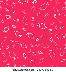 White line Tree icon isolated seamless pattern on red background. Forest symbol.  Vector