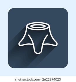 White line Tree stump icon isolated with long shadow background. Blue square button. Vector