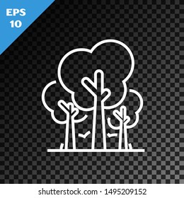 White line Trees icon isolated on transparent dark background. Forest symbol.  Vector Illustration