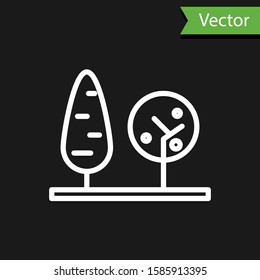 White line Trees icon isolated on black background. Forest symbol.  Vector Illustration