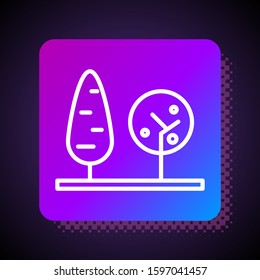 White line Trees icon isolated on black background. Forest symbol. Square color button. Vector Illustration