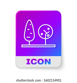 White line Trees icon isolated on white background. Forest symbol. Rectangle color button. Vector Illustration