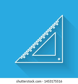 White line Triangular ruler icon isolated with long shadow. Straightedge symbol. Geometric symbol.  Vector Illustration