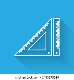 White line Triangular ruler icon isolated with long shadow. Straightedge symbol. Geometric symbol.  Vector Illustration