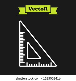 White line Triangular ruler icon isolated on black background. Straightedge symbol. Geometric symbol.  Vector Illustration