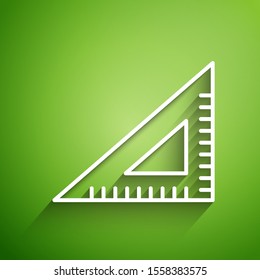 White line Triangular ruler icon isolated on green background. Straightedge symbol. Geometric symbol.  Vector Illustration