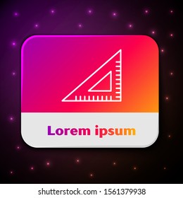 White line Triangular ruler icon isolated on black background. Straightedge symbol. Geometric symbol. Rectangle color button. Vector Illustration