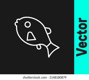 White line Tropical fish icon isolated on black background. Exotic fish.  Vector