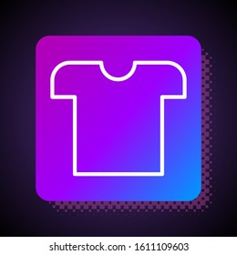 White line T-shirt icon isolated on black background. Square color button. Vector Illustration