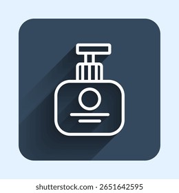 White line Tube of hand cream icon isolated with long shadow background. Blue square button. Vector