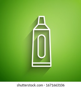 White line Tube of toothpaste icon isolated on green background.  Vector Illustration